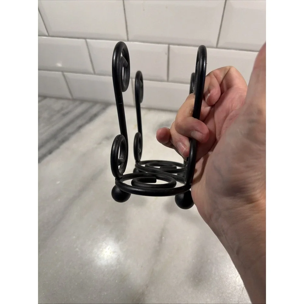 Vintage Wrought Iron Napkin Holder Scrolls Ball Feet Black 5 1/2